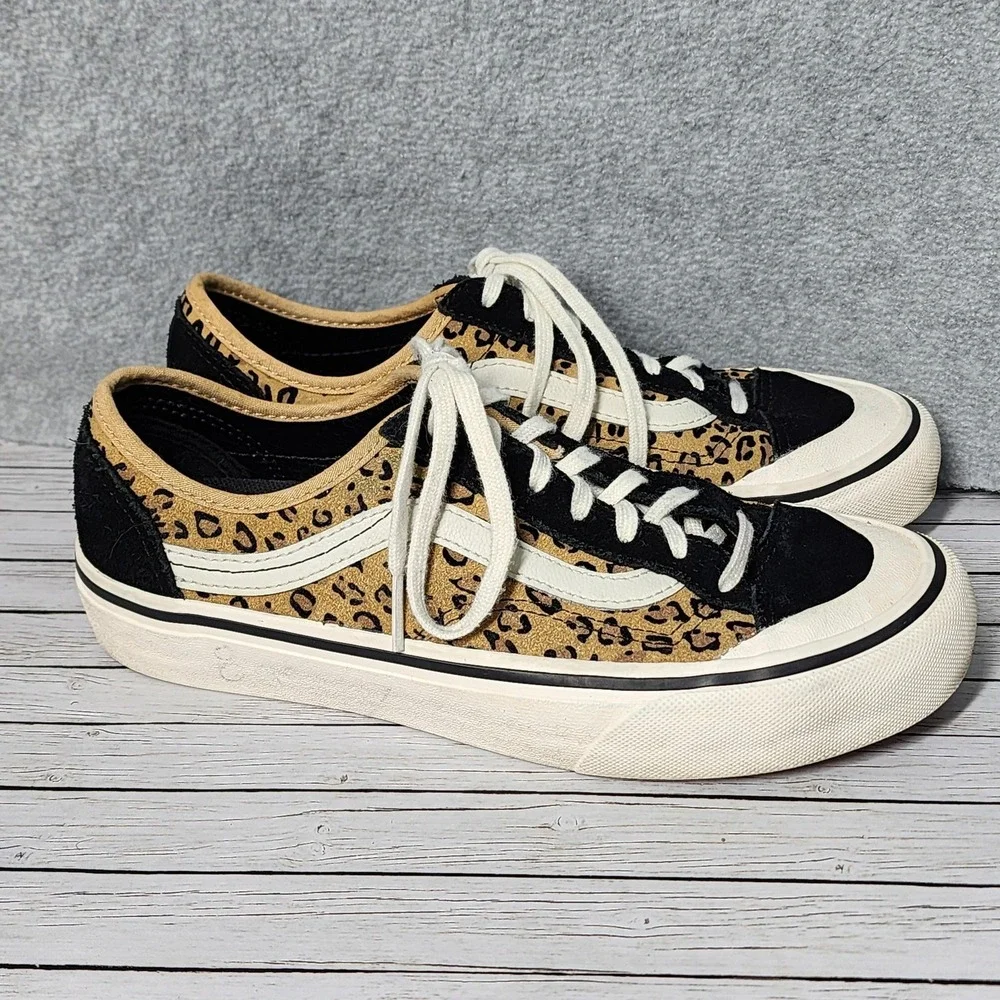 Vans Old Skool Shoes Mens Size 6 Womens 7.5 Leopard Print Black White‎ Low Top